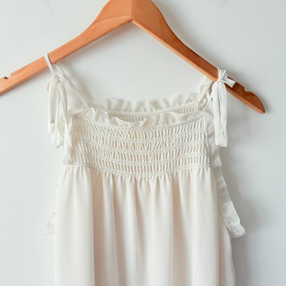 Aritzia Wilfred Cathedral Smocked Ruffled Chiffon Dress White Size Medium - Picture 6 of 8